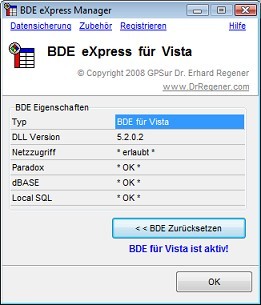 Screenshot for BDE eXpress for Vista 2.0